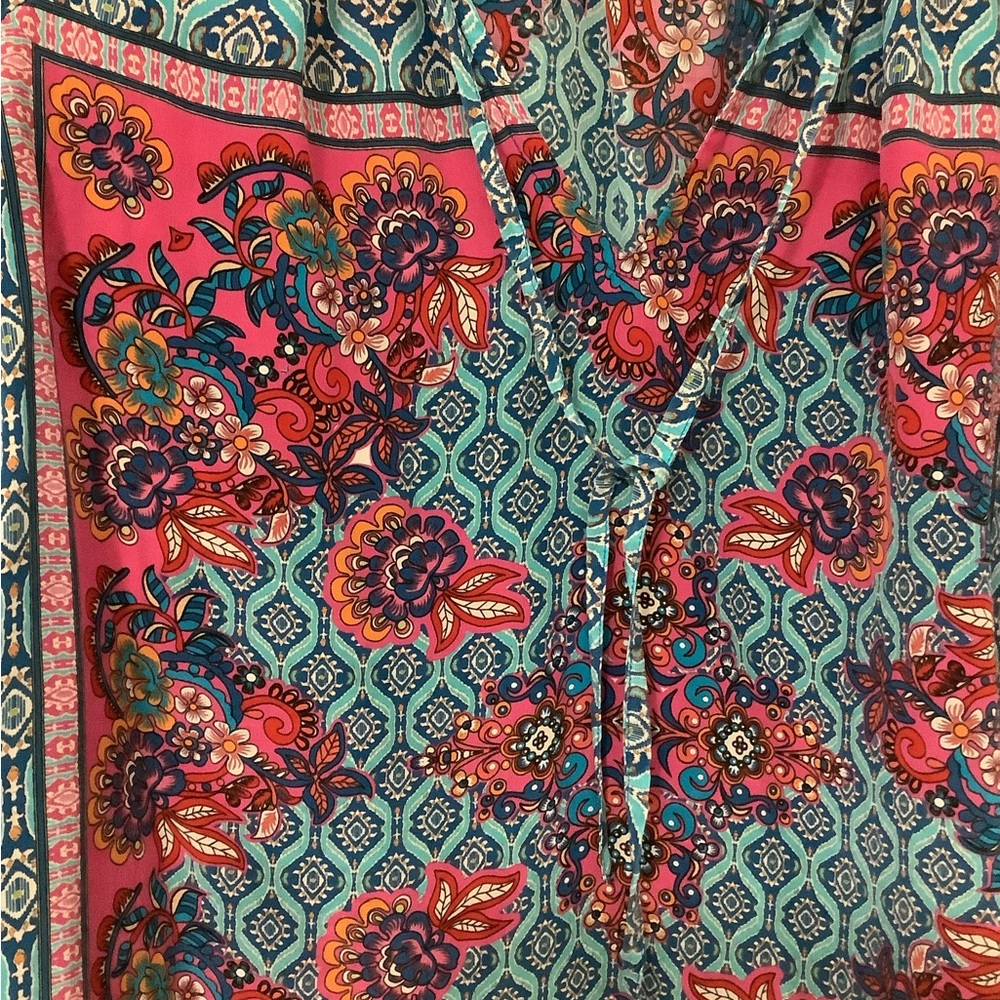 Tolani Silk Bohemian Print Tunic Blouse Small